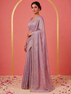 Purple Art Silk Beads Embroidery With Sequence Work Saree with Unstitch Blouse Piece For Women 3