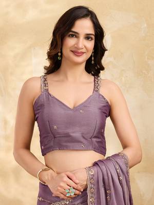 Purple Silk Blend Beads Embroidery With Sequence Work Saree with Unstitch Blouse Piece For Women 4