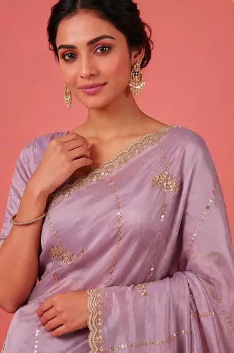Purple Art Silk Beads Embroidery With Sequence Work Saree with Unstitch Blouse Piece For Women