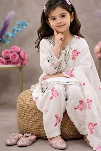 Designer party wear heavy natural crep kids patiala set