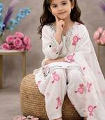 Designer party wear heavy natural crep kids patiala set