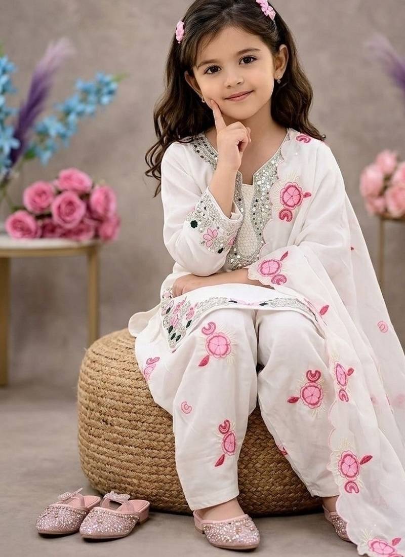 Designer party wear heavy natural crep kids patiala set