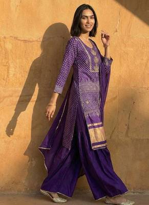 purple bandhani print sharara set 3
