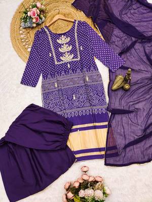purple bandhani print sharara set 4