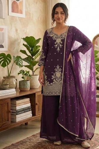Purple heavy embroidery Sequin work kurta set