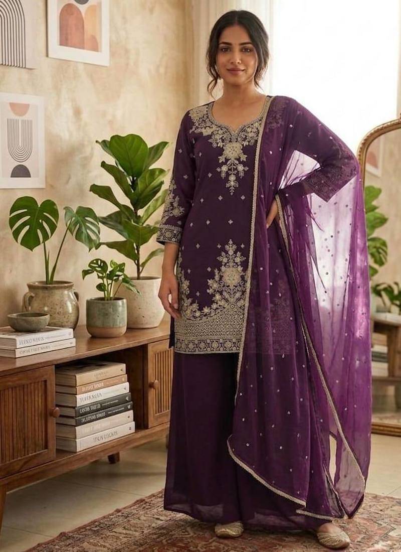 Purple heavy embroidery Sequin work kurta set