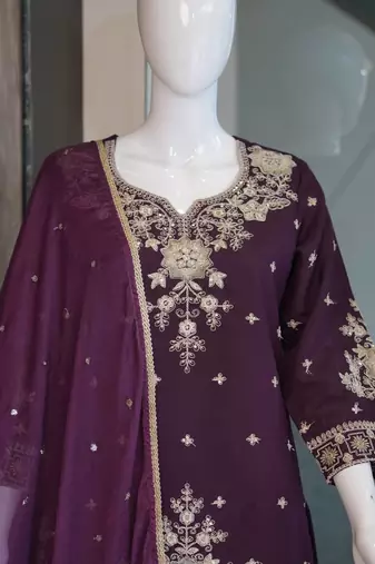 Purple heavy embroidery Sequin work kurta set