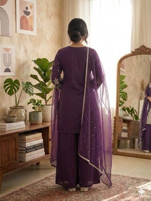 Purple heavy embroidery Sequin work kurta set 3