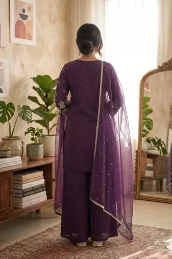 Purple heavy embroidery Sequin work kurta set