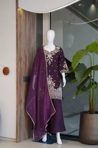 Purple heavy embroidery Sequin work kurta set