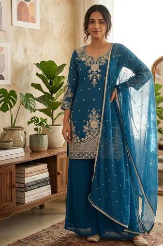 Teal heavy embroidery Sequin work kurta set