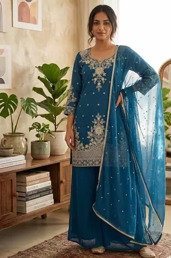Teal heavy embroidery Sequin work kurta set