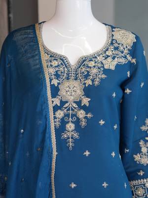 Teal heavy embroidery Sequin work kurta set 2
