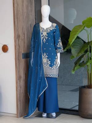 Teal heavy embroidery Sequin work kurta set 3