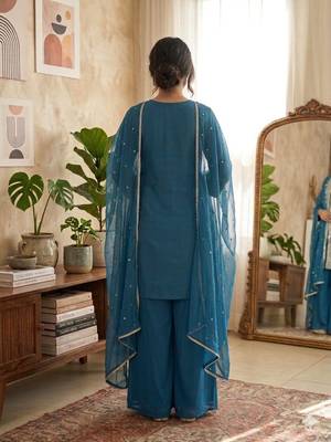 Teal heavy embroidery Sequin work kurta set 4