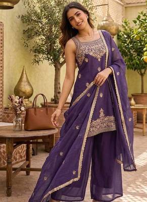 Purple heavy embroidery Sequin work kurta set 1
