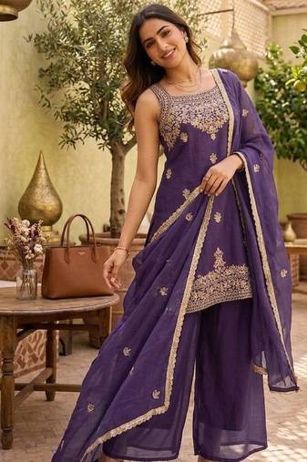 Purple heavy embroidery Sequin work kurta set