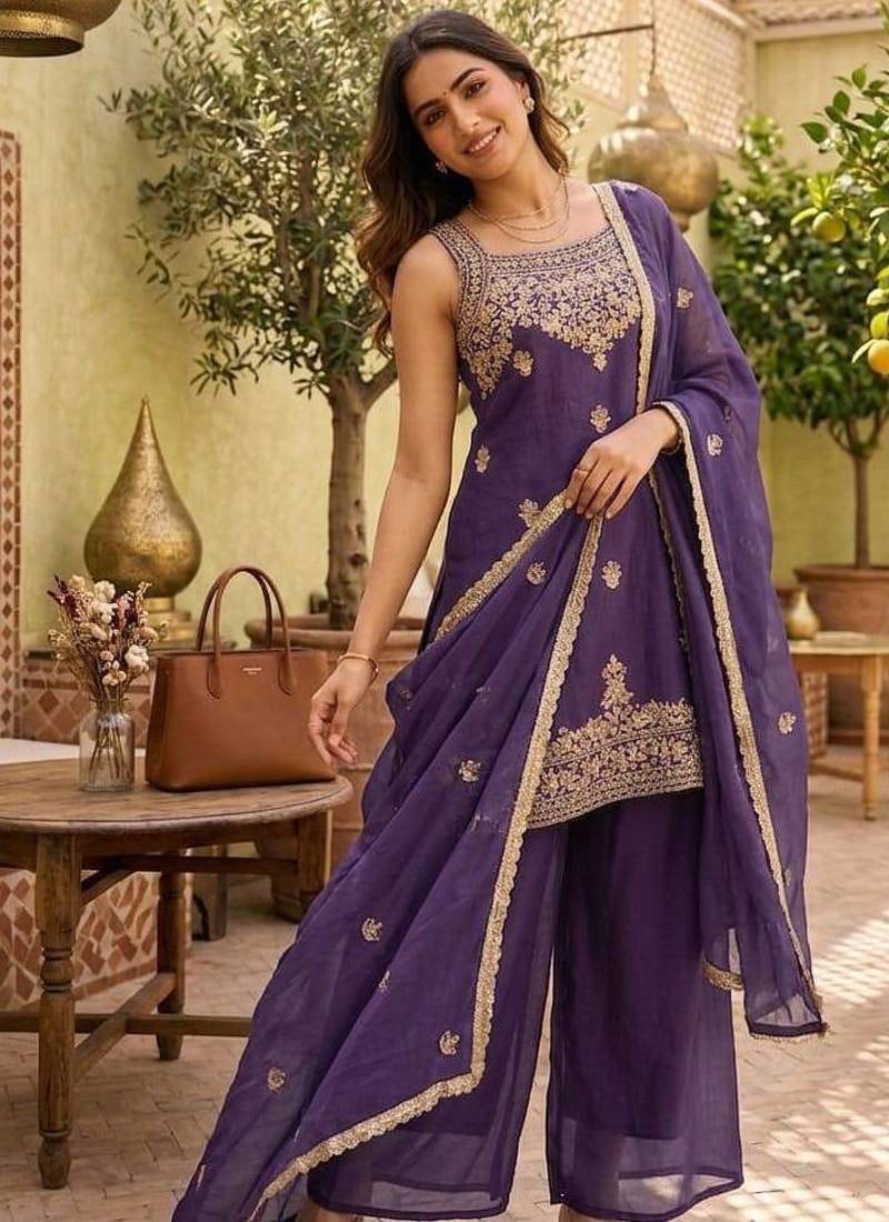 Purple heavy embroidery Sequin work kurta set