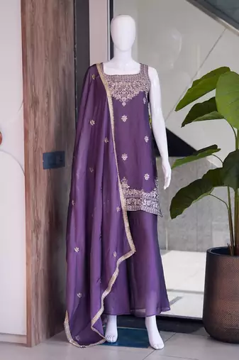 Purple heavy embroidery Sequin work kurta set