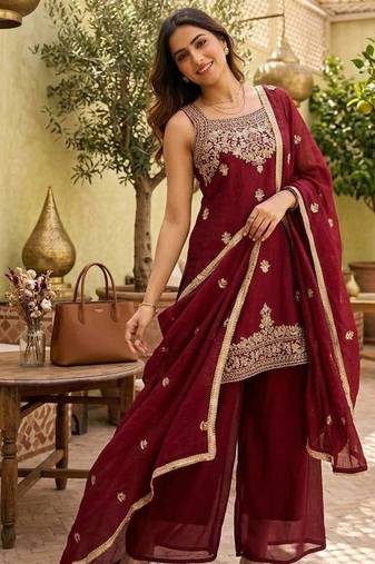 Red heavy embroidery Sequin work kurta set