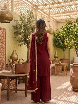 Red heavy embroidery Sequin work kurta set 3