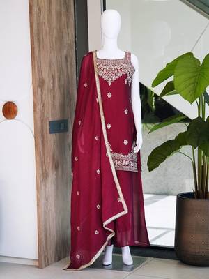 Red heavy embroidery Sequin work kurta set 4