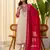 Floral embroidered chinon v neck kurta trouser & dupatta set
