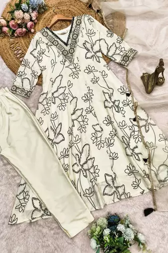 white embroidered salwar suit for womens