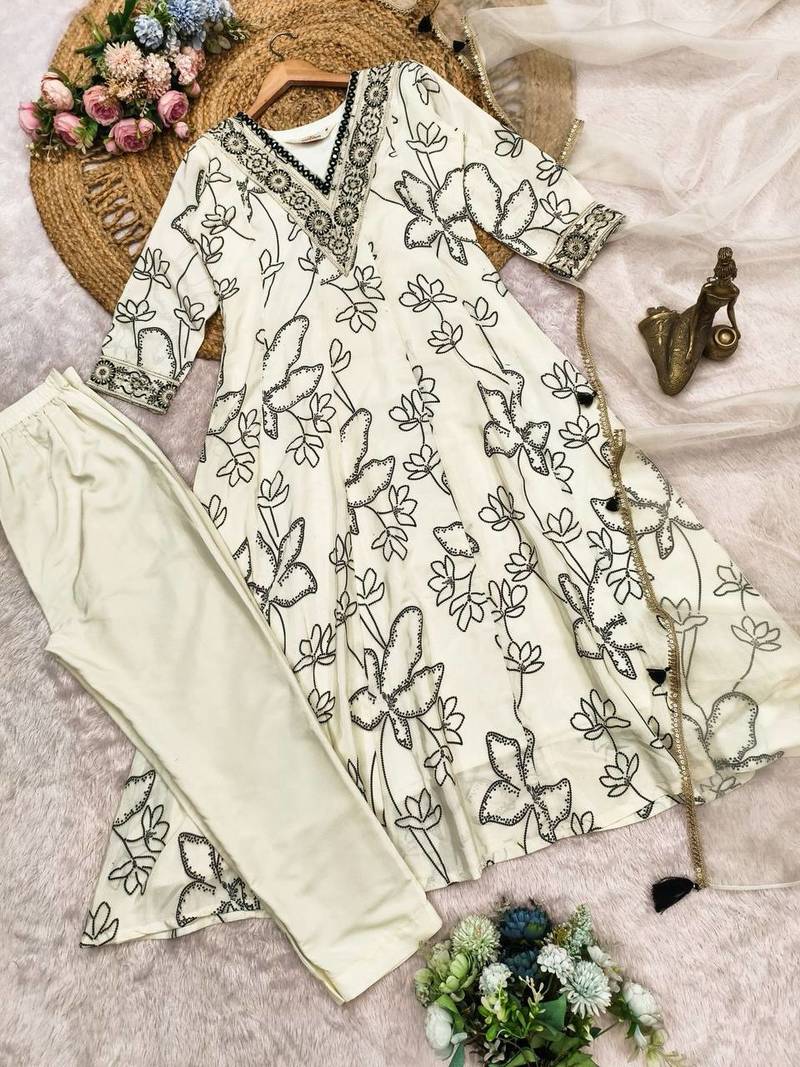 white embroidered salwar suit for womens
