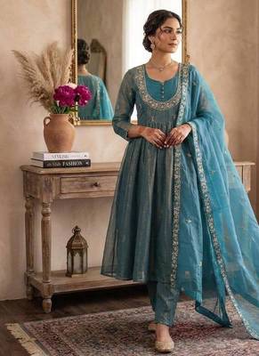 Blue embroidered salwar suit for womens 1