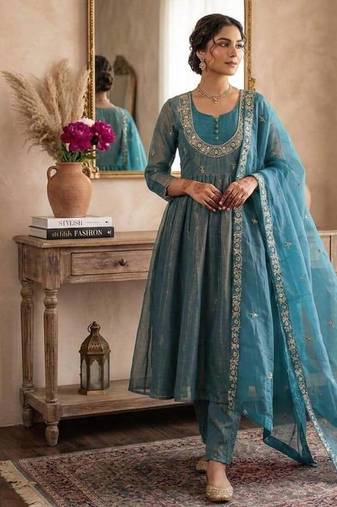 Blue embroidered salwar suit for womens