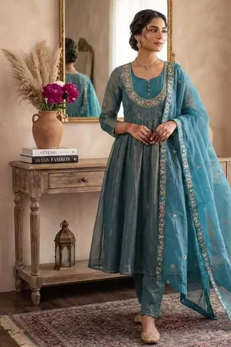 Blue embroidered salwar suit for womens