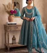 Blue embroidered salwar suit for womens