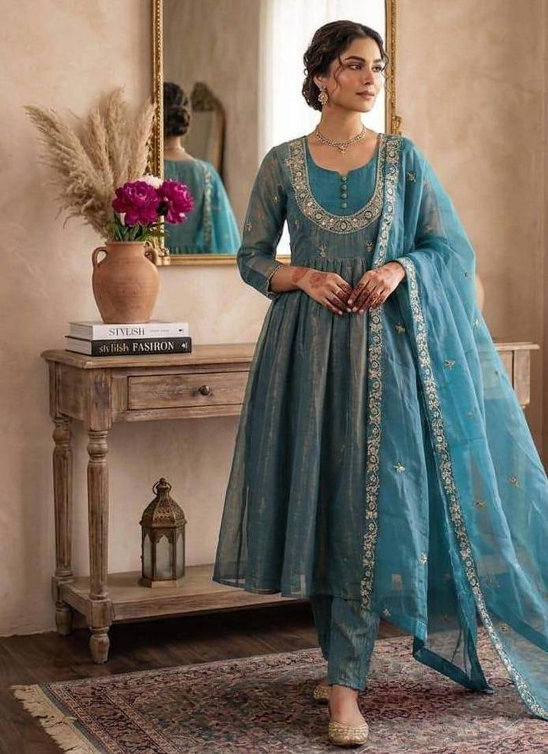 Blue embroidered salwar suit for womens