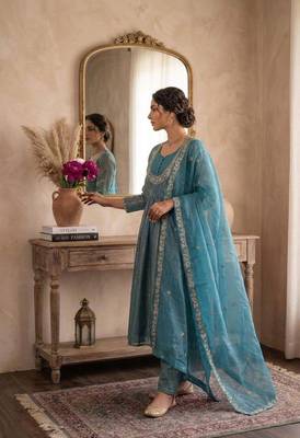 Blue embroidered salwar suit for womens 3