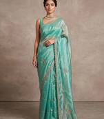 Turquoise art silk beads embroidery with sequence work saree with unstitch blouse piece for women