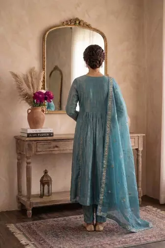 Blue embroidered salwar suit for womens