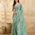 Turquoise silk blend beads embroidery with sequence work saree with unstitch blouse piece for women