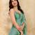 Turquoise silk blend beads embroidery with sequence work saree with unstitch blouse piece for women