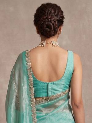 Turquoise art silk beads embroidery with sequence work saree with unstitch blouse piece for women 5