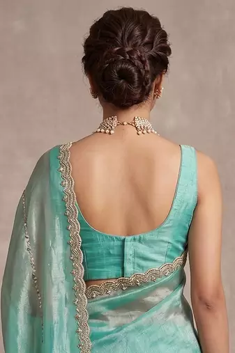 Turquoise art silk beads embroidery with sequence work saree with unstitch blouse piece for women