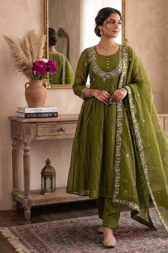 Gren embroidered salwar suit for womens