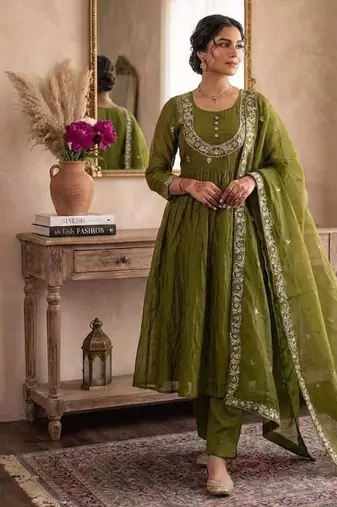 Gren embroidered salwar suit for womens