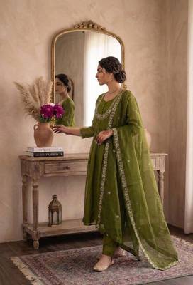 Gren embroidered salwar suit for womens 4