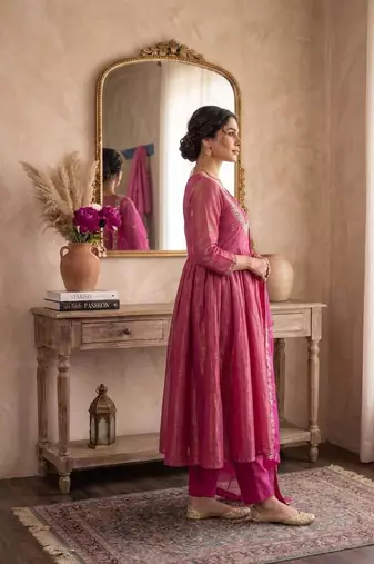 Pink embroidered salwar suit for womens