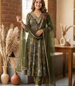 Green embroidered anarkali gown set