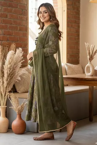 Green embroidered anarkali gown set