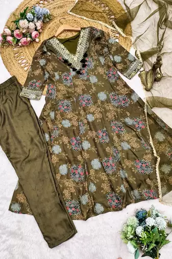 Green embroidered anarkali gown set