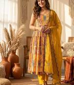Yellow embroidered anarkali gown set