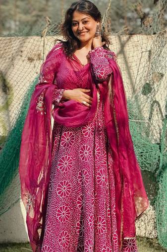Pink digital print gown with Bottom dupatta set